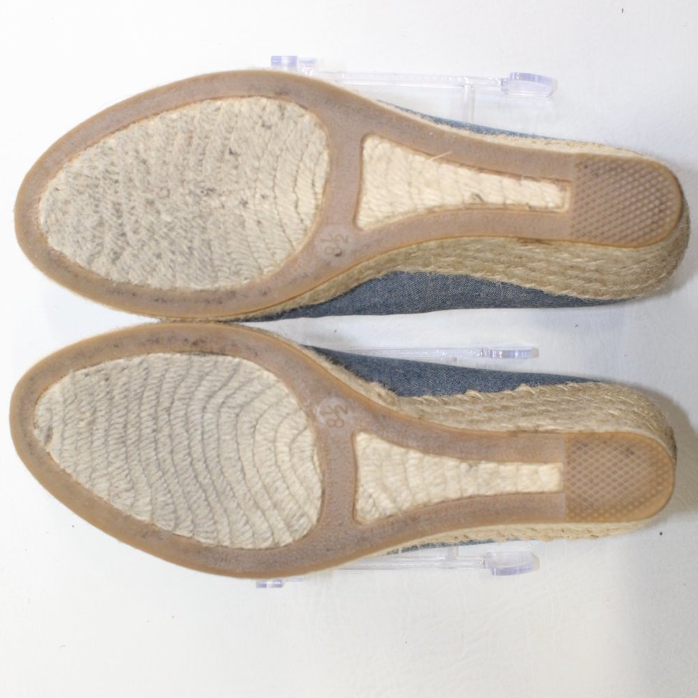 J Crew Factory Blue Canvas Slip On Espadrille High Heel Wedges Shoes #127 - Picture 9 of 10
